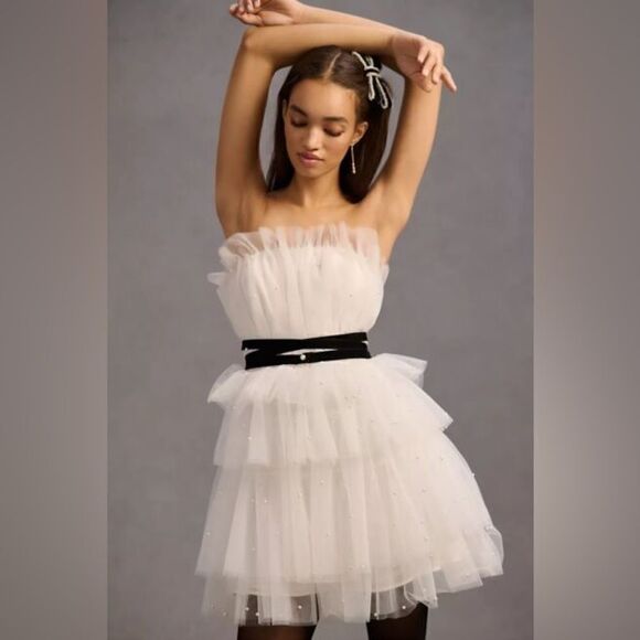 Anthropologie Maeve Tiered Strapless Tulle Dress / Size 12